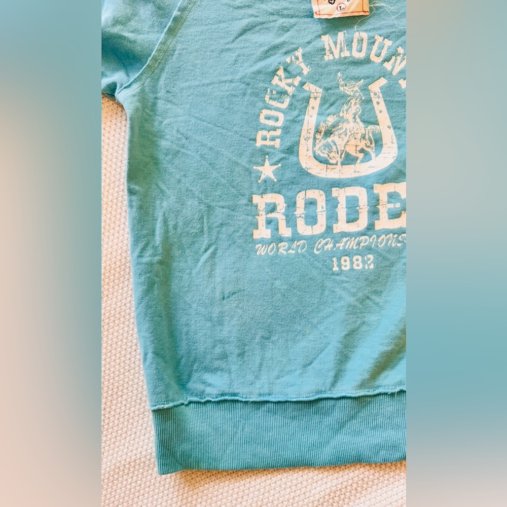 SCRAPBOOK Turquoise Rodeo Sweatshirt w Raw Hem - Picture 7 of 15